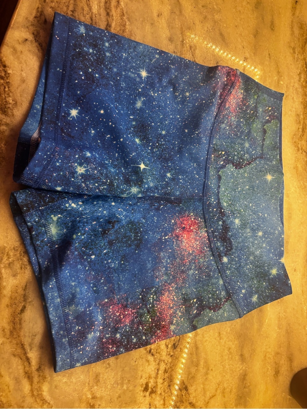 Galaxy Print High-Rise Athletic Shorts - Blue